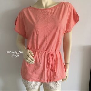 Talbots petites striped belted cap sleeve top